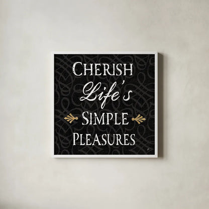 Inspirational Collage II on Black by Daphne Brissonnet. Shown in a crisp white glass frame for a clean and minimalist style. Available as an archival giclee rolled canvas, fine art paper, or poster print. SKU 28605a.