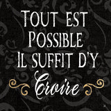 Inspirational Collage IV French on Black by Daphne Brissonnet. SKU 28849a. Archival Giclee Fine art print for wall decor.