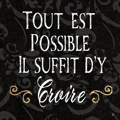 Inspirational Collage IV French on Black by Daphne Brissonnet. SKU 28849a. Archival Giclee Fine art print for wall decor.