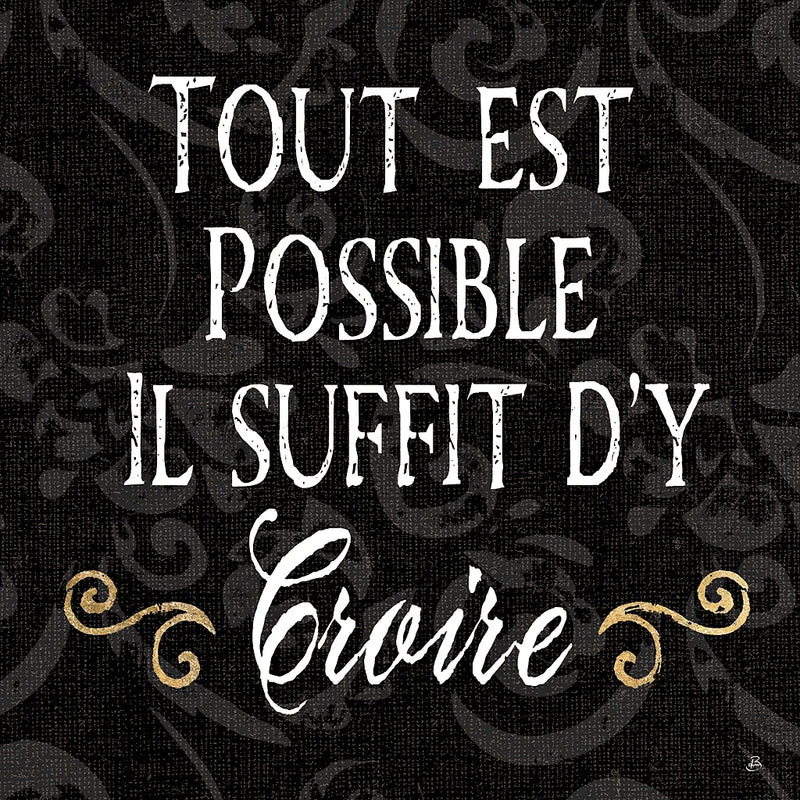 Inspirational Collage IV French on Black by Daphne Brissonnet. SKU 28849a. Archival Giclee Fine art print for wall decor.