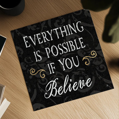 Inspirational Collage IV on Black by Daphne Brissonnet. Shown as a detailed flat fine art print, highlighting archival giclee quality. Available as an archival giclee rolled canvas, fine art paper, or poster print. SKU 28606a.