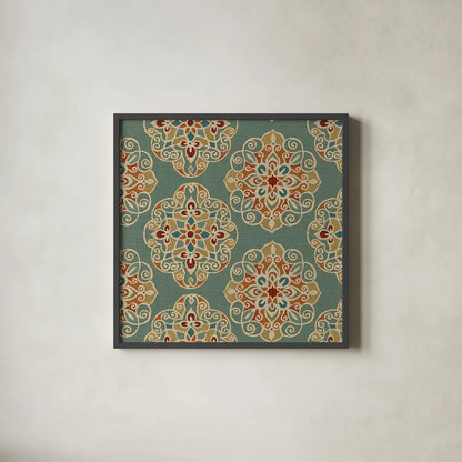 Kolam IE by Daphne Brissonnet. Shown in a sleek black glass frame for a contemporary gallery look. Available as an archival giclee rolled canvas, fine art paper, or poster print. SKU 24919a.