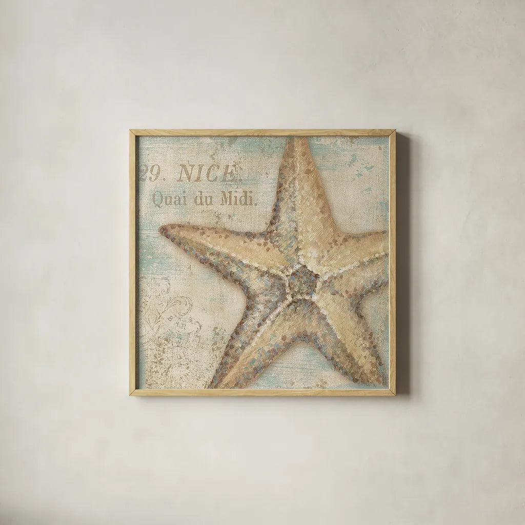 La Plage II by Daphne Brissonnet. Shown in a natural wood glass frame for a timeless modern aesthetic. Available as an archival giclee rolled canvas, fine art paper, or poster print. SKU 1682a.