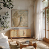 La Plage III by Daphne Brissonnet. Shown in a natural wood frame in a cozy modern living room. Available as an archival giclee rolled canvas, fine art paper, or poster print. SKU 1683a.