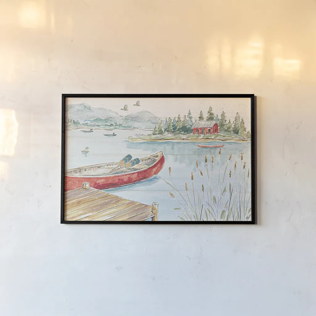 Lake Moments I by Daphne Brissonnet. shown as a paper print in a black flame. Available as a archival giclee rolled canvas, fine art paper, or poster print. SKU 38928i.