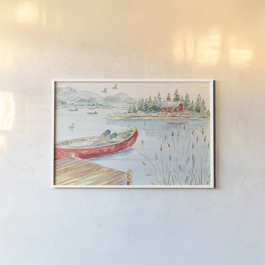 Lake Moments I by Daphne Brissonnet. shown as a paper print in a white frame. Available as a archival giclee rolled canvas, fine art paper, or poster print. SKU 38928i.