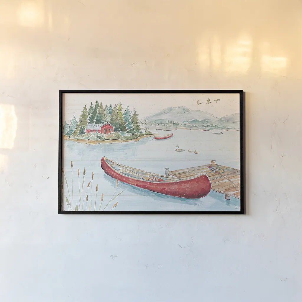 Lake Moments II by Daphne Brissonnet. shown as a paper print in a black flame. Available as a archival giclee rolled canvas, fine art paper, or poster print. SKU 38929i.