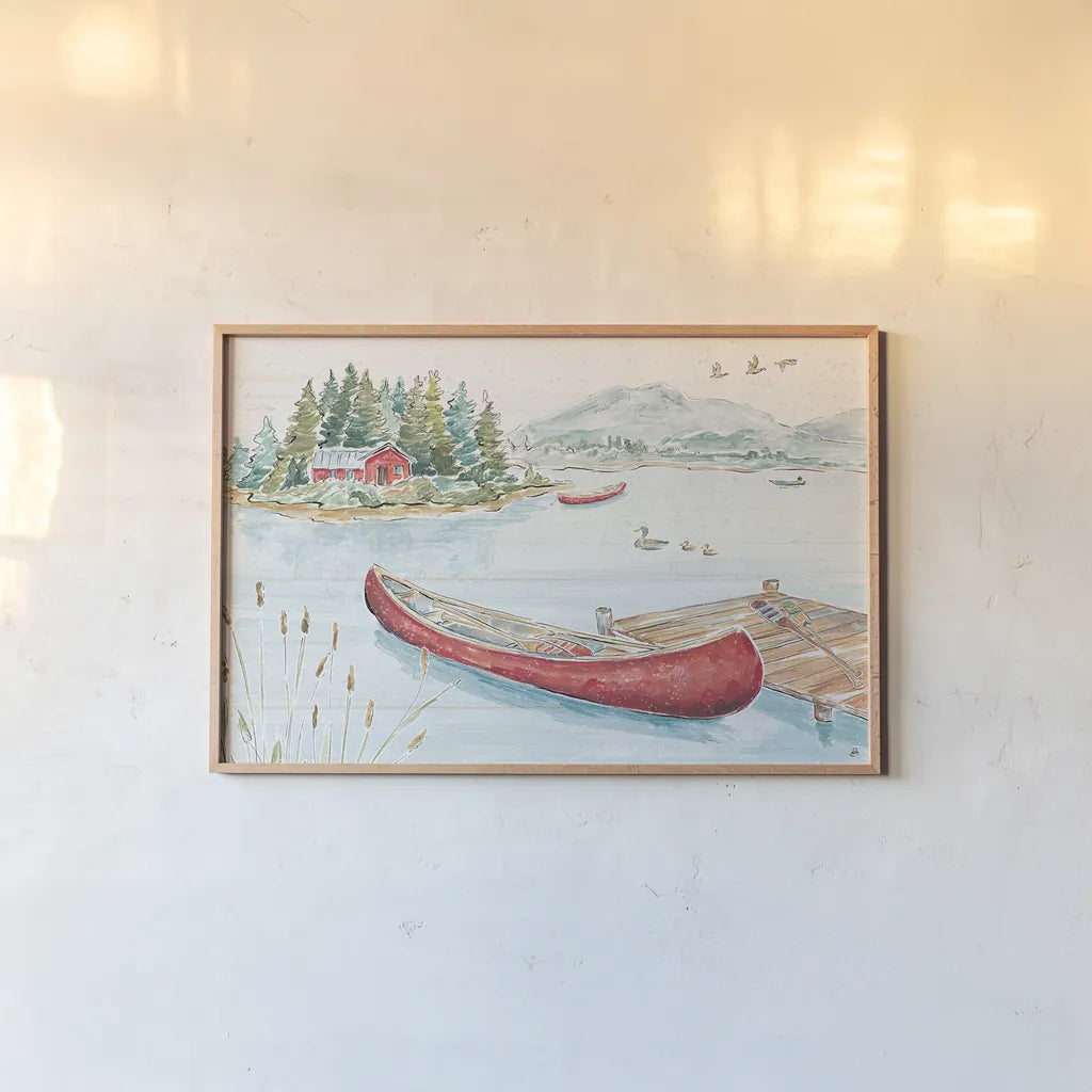 Lake Moments II by Daphne Brissonnet. shown as a paper print in a natural frame. Available as a archival giclee rolled canvas, fine art paper, or poster print. SKU 38929i.
