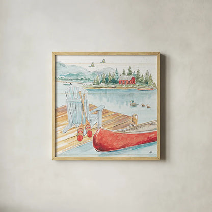 Lake Moments III by Daphne Brissonnet. Shown in a natural wood glass frame for a timeless modern aesthetic. Available as an archival giclee rolled canvas, fine art paper, or poster print. SKU 38930a.