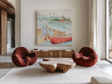 Lake Moments III by Daphne Brissonnet. Shown as extra-large giant wall art in a modern living room. Available as an archival giclee rolled canvas, fine art paper, or poster print. SKU 38930a.