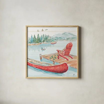 Lake Moments IV by Daphne Brissonnet. Shown in a natural wood glass frame for a timeless modern aesthetic. Available as an archival giclee rolled canvas, fine art paper, or poster print. SKU 38931a.