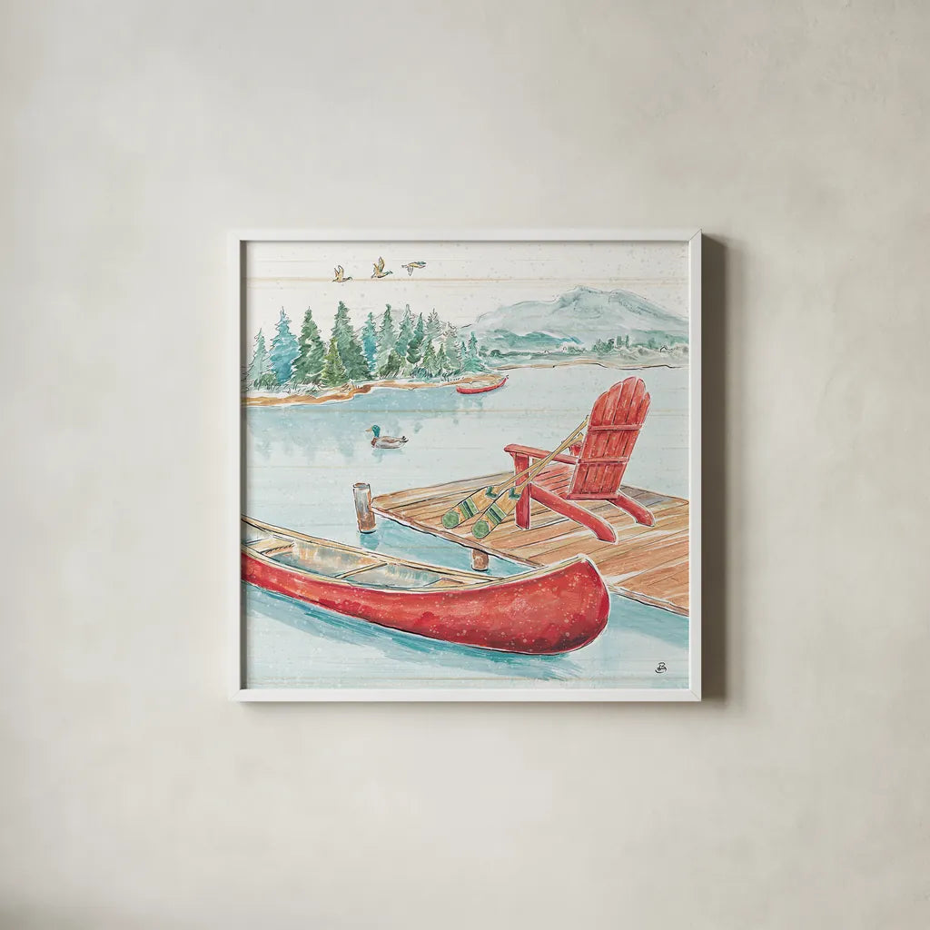 Lake Moments IV by Daphne Brissonnet. Shown in a crisp white glass frame for a clean and minimalist style. Available as an archival giclee rolled canvas, fine art paper, or poster print. SKU 38931a.