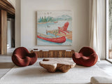 Lake Moments IV by Daphne Brissonnet. Shown as extra-large giant wall art in a modern living room. Available as an archival giclee rolled canvas, fine art paper, or poster print. SKU 38931a.