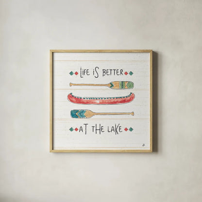 Lake Moments V by Daphne Brissonnet. Shown in a natural wood glass frame for a timeless modern aesthetic. Available as an archival giclee rolled canvas, fine art paper, or poster print. SKU 38932a.