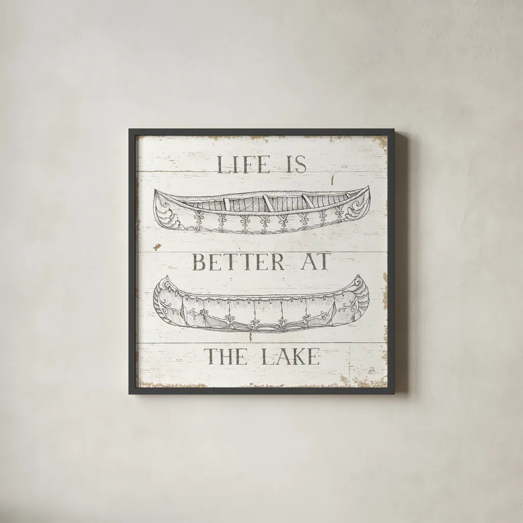 Lake Sketches V by Daphne Brissonnet. Shown in a sleek black glass frame for a contemporary gallery look. Available as an archival giclee rolled canvas, fine art paper, or poster print. SKU 54083a.