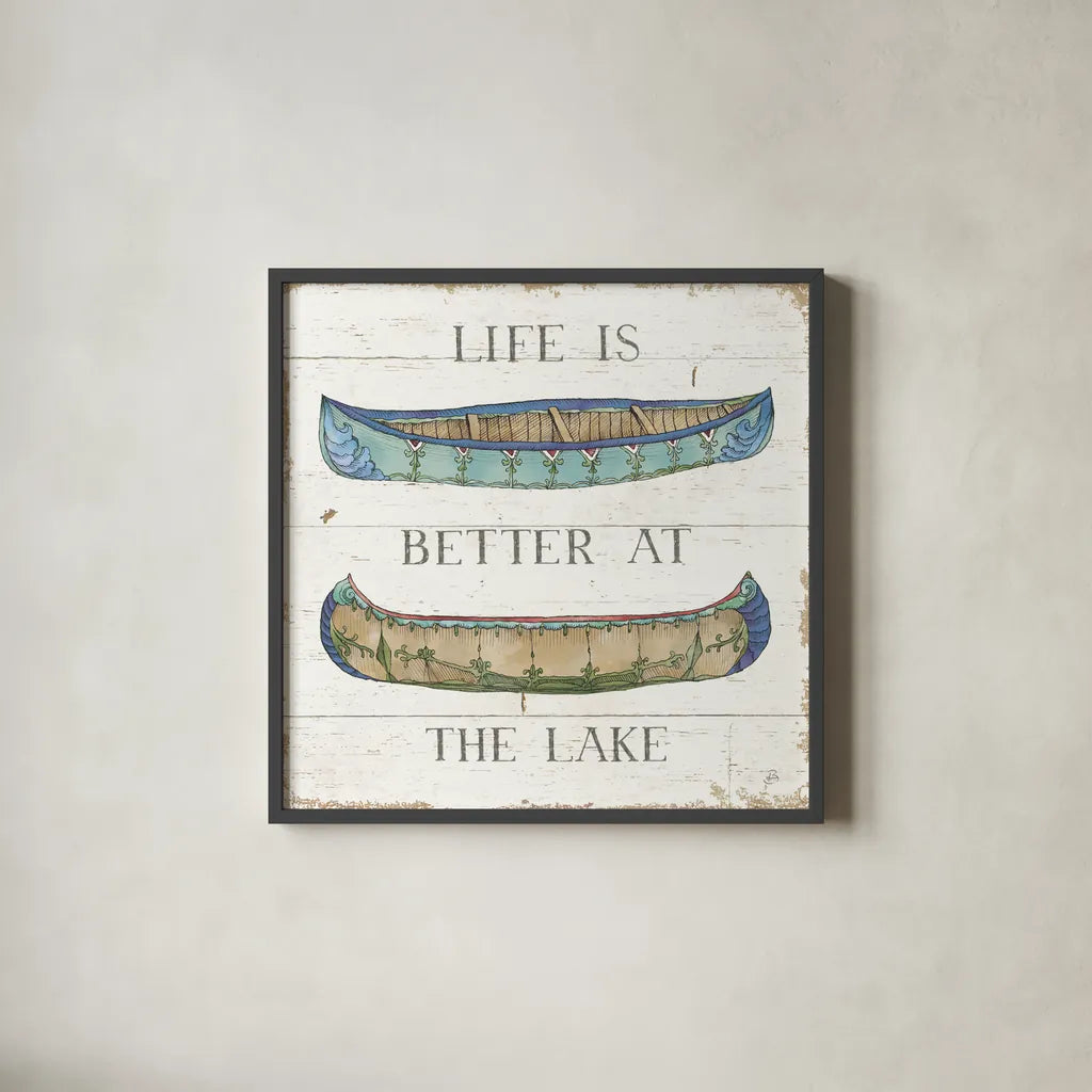 Lake Sketches V Color by Daphne Brissonnet. Shown in a sleek black glass frame for a contemporary gallery look. Available as an archival giclee rolled canvas, fine art paper, or poster print. SKU 56857a.