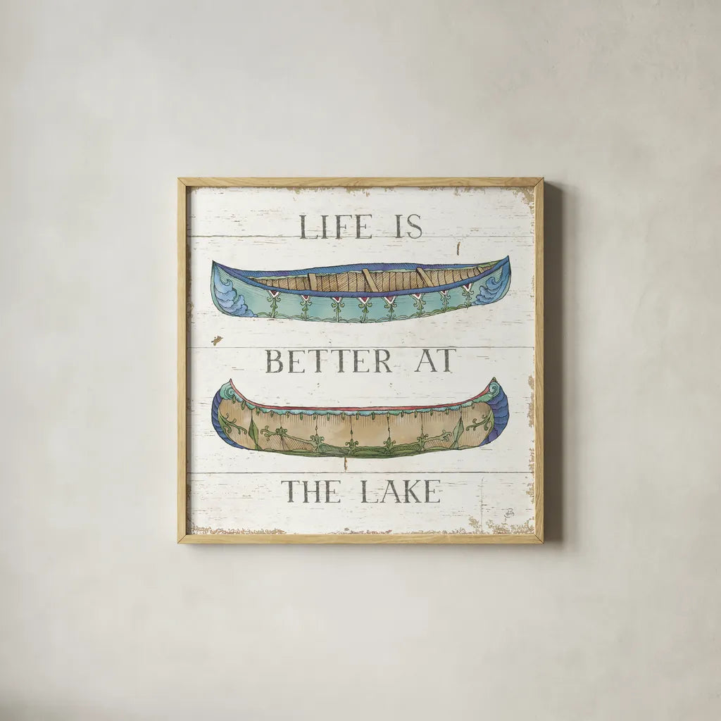 Lake Sketches V Color by Daphne Brissonnet. Shown in a natural wood glass frame for a timeless modern aesthetic. Available as an archival giclee rolled canvas, fine art paper, or poster print. SKU 56857a.