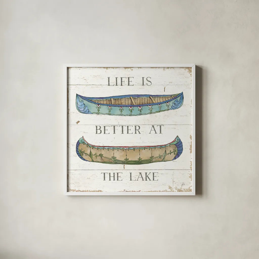 Lake Sketches V Color by Daphne Brissonnet. Shown in a crisp white glass frame for a clean and minimalist style. Available as an archival giclee rolled canvas, fine art paper, or poster print. SKU 56857a.