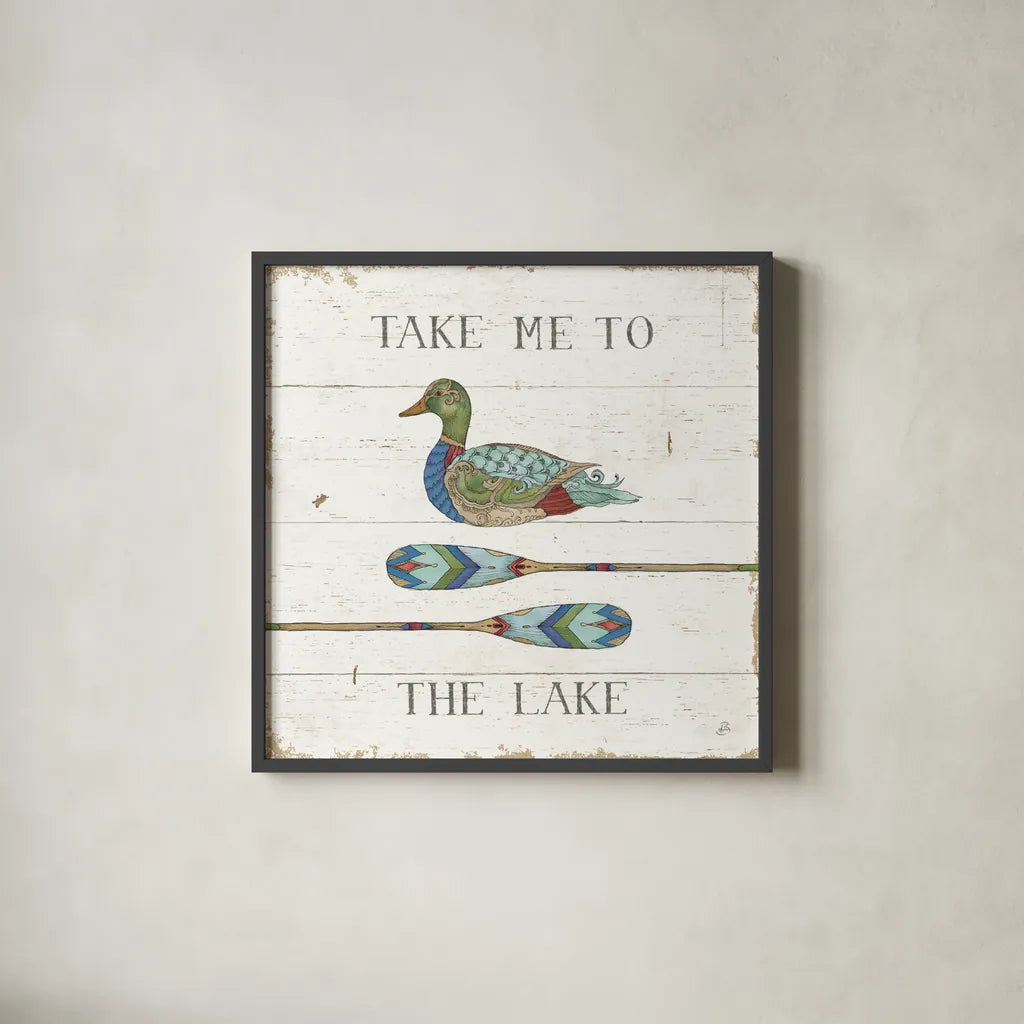 Lake Sketches VII Color by Daphne Brissonnet. Shown in a sleek black glass frame for a contemporary gallery look. Available as an archival giclee rolled canvas, fine art paper, or poster print. SKU 56859a.