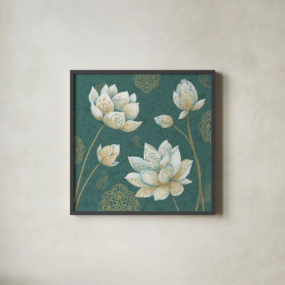 Lotus Dream IVB by Daphne Brissonnet. Shown in a sleek black glass frame for a contemporary gallery look. Available as an archival giclee rolled canvas, fine art paper, or poster print. SKU 24878a.
