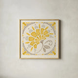 Love Tales XIV Yellow by Daphne Brissonnet. Shown in a natural wood glass frame for a timeless modern aesthetic. Available as an archival giclee rolled canvas, fine art paper, or poster print. SKU 75697a.