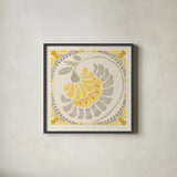 Love Tales XV Yellow by Daphne Brissonnet. Shown in a sleek black glass frame for a contemporary gallery look. Available as an archival giclee rolled canvas, fine art paper, or poster print. SKU 75698a.
