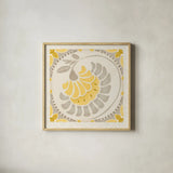 Love Tales XV Yellow by Daphne Brissonnet. Shown in a natural wood glass frame for a timeless modern aesthetic. Available as an archival giclee rolled canvas, fine art paper, or poster print. SKU 75698a.