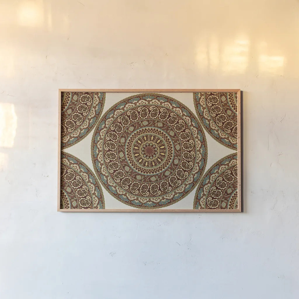 Mandala Road I by Daphne Brissonnet. shown as a paper print in a natural frame. Available as a archival giclee rolled canvas, fine art paper, or poster print. SKU 24918i.