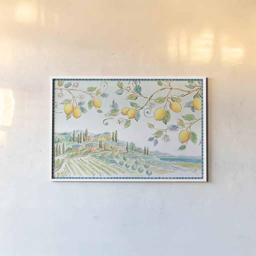 Mediterranean Breeze I by Daphne Brissonnet. shown as a paper print in a white frame. Available as a archival giclee rolled canvas, fine art paper, or poster print. SKU 45717i.