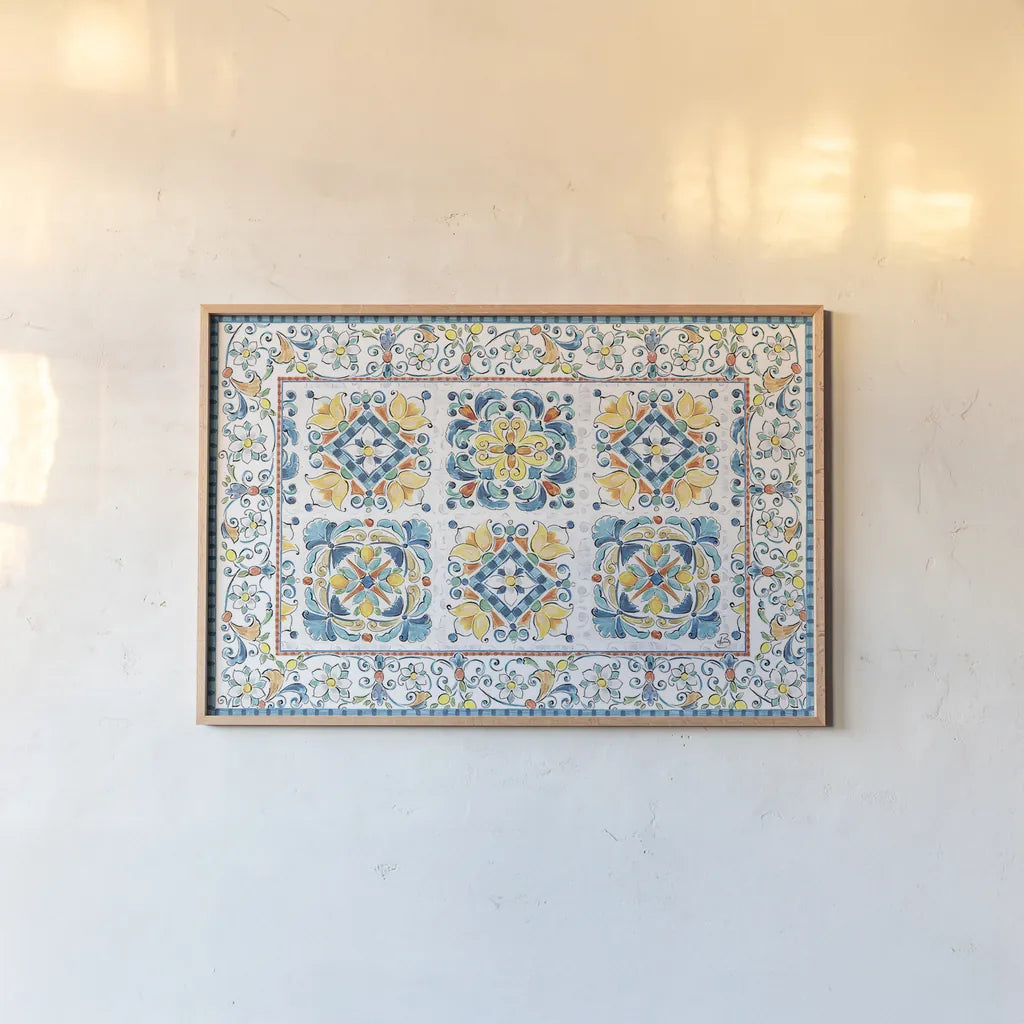 Mediterranean Breeze IV by Daphne Brissonnet. shown as a paper print in a natural frame. Available as a archival giclee rolled canvas, fine art paper, or poster print. SKU 45720i.