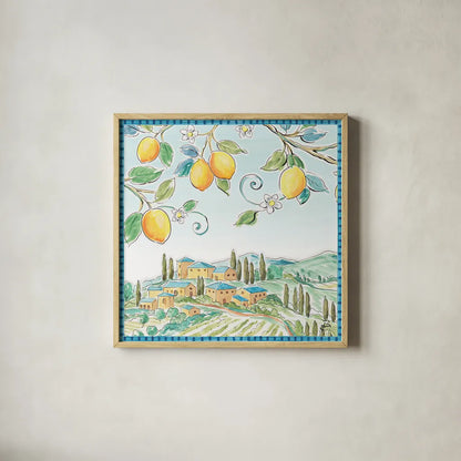 Mediterranean Breeze IX by Daphne Brissonnet. Shown in a natural wood glass frame for a timeless modern aesthetic. Available as an archival giclee rolled canvas, fine art paper, or poster print. SKU 47052a.