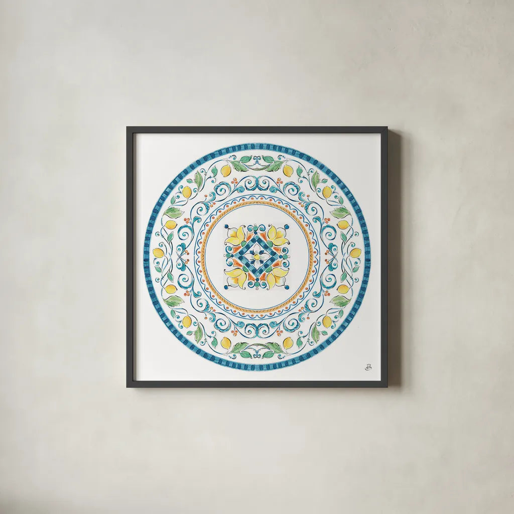 Mediterranean Breeze VI by Daphne Brissonnet. Shown in a sleek black glass frame for a contemporary gallery look. Available as an archival giclee rolled canvas, fine art paper, or poster print. SKU 45722a.