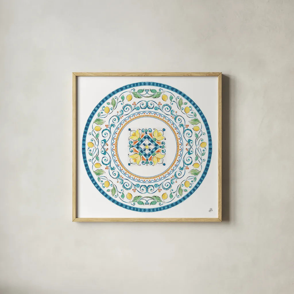 Mediterranean Breeze VI by Daphne Brissonnet. Shown in a natural wood glass frame for a timeless modern aesthetic. Available as an archival giclee rolled canvas, fine art paper, or poster print. SKU 45722a.