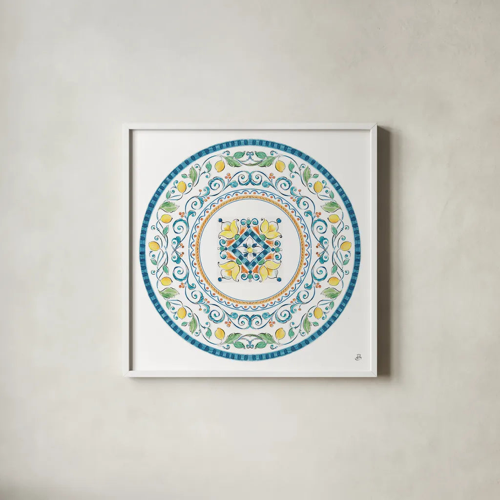 Mediterranean Breeze VI by Daphne Brissonnet. Shown in a crisp white glass frame for a clean and minimalist style. Available as an archival giclee rolled canvas, fine art paper, or poster print. SKU 45722a.