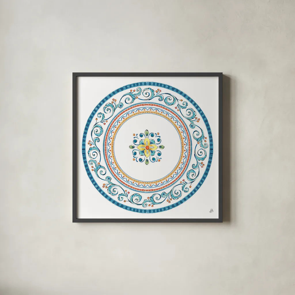 Mediterranean Breeze VII by Daphne Brissonnet. Shown in a sleek black glass frame for a contemporary gallery look. Available as an archival giclee rolled canvas, fine art paper, or poster print. SKU 45723a.