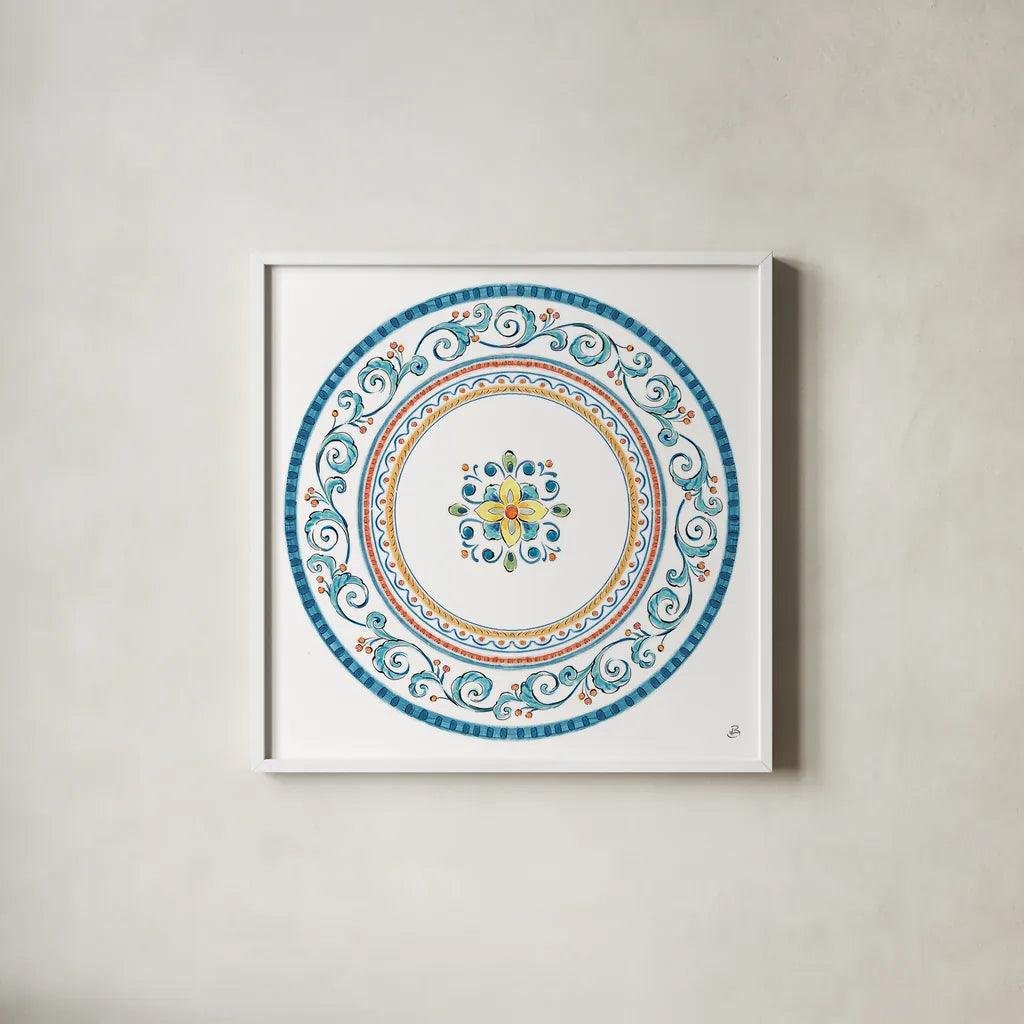 Mediterranean Breeze VII by Daphne Brissonnet. Shown in a crisp white glass frame for a clean and minimalist style. Available as an archival giclee rolled canvas, fine art paper, or poster print. SKU 45723a.