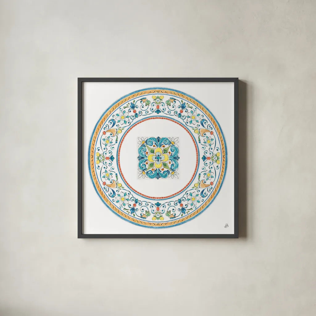 Mediterranean Breeze VIII by Daphne Brissonnet. Shown in a sleek black glass frame for a contemporary gallery look. Available as an archival giclee rolled canvas, fine art paper, or poster print. SKU 45724a.