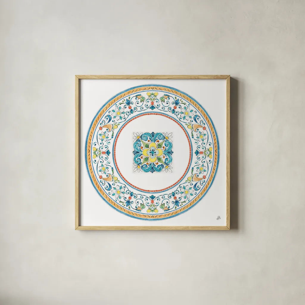 Mediterranean Breeze VIII by Daphne Brissonnet. Shown in a natural wood glass frame for a timeless modern aesthetic. Available as an archival giclee rolled canvas, fine art paper, or poster print. SKU 45724a.