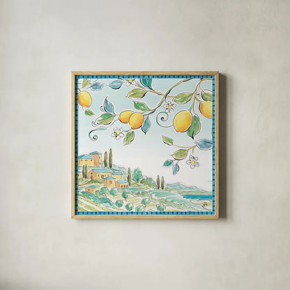 Mediterranean Breeze X by Daphne Brissonnet. Shown in a natural wood glass frame for a timeless modern aesthetic. Available as an archival giclee rolled canvas, fine art paper, or poster print. SKU 47053a.