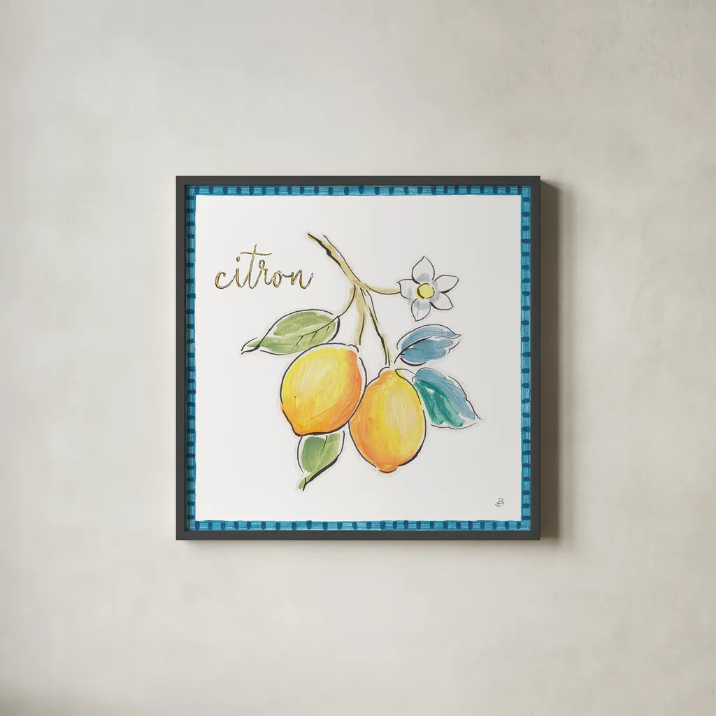 Mediterranean Breeze XIII by Daphne Brissonnet. Shown in a sleek black glass frame for a contemporary gallery look. Available as an archival giclee rolled canvas, fine art paper, or poster print. SKU 47056a.