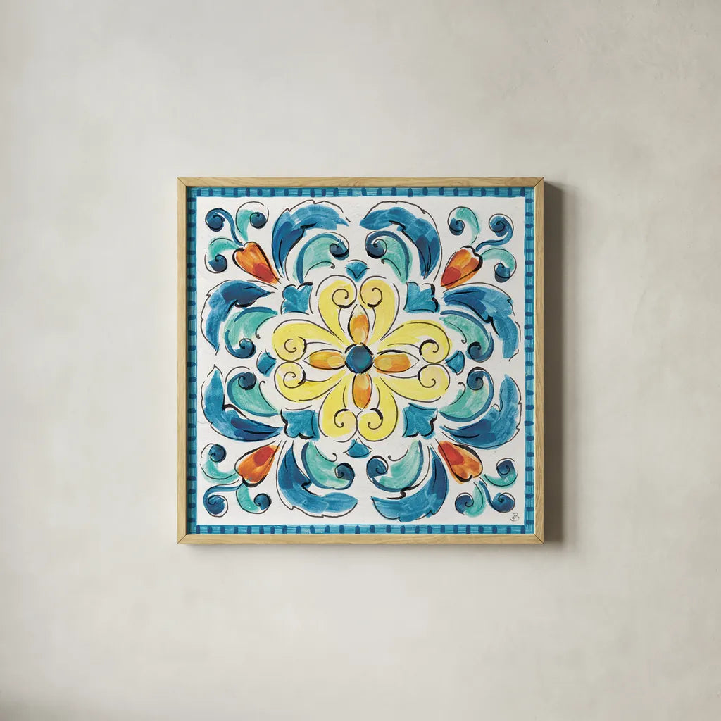 Mediterranean Breeze XIX by Daphne Brissonnet. Shown in a natural wood glass frame for a timeless modern aesthetic. Available as an archival giclee rolled canvas, fine art paper, or poster print. SKU 47062a.