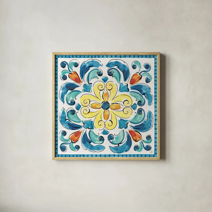 Mediterranean Breeze XIX by Daphne Brissonnet. Shown in a natural wood glass frame for a timeless modern aesthetic. Available as an archival giclee rolled canvas, fine art paper, or poster print. SKU 47062a.