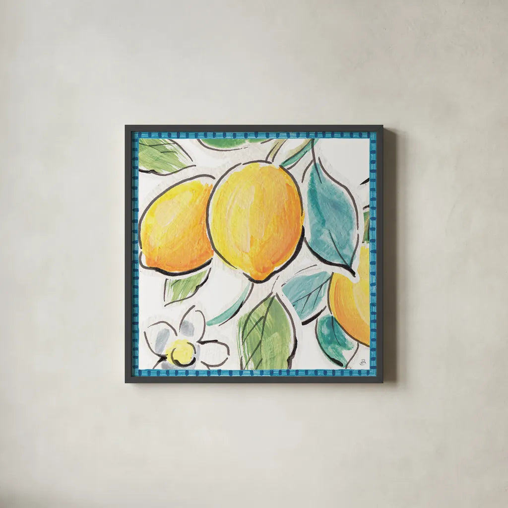 Mediterranean Breeze XV by Daphne Brissonnet. Shown in a sleek black glass frame for a contemporary gallery look. Available as an archival giclee rolled canvas, fine art paper, or poster print. SKU 47058a.