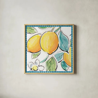 Mediterranean Breeze XV by Daphne Brissonnet. Shown in a natural wood glass frame for a timeless modern aesthetic. Available as an archival giclee rolled canvas, fine art paper, or poster print. SKU 47058a.