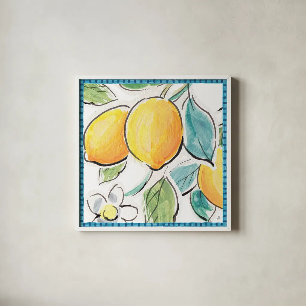 Mediterranean Breeze XV by Daphne Brissonnet. Shown in a crisp white glass frame for a clean and minimalist style. Available as an archival giclee rolled canvas, fine art paper, or poster print. SKU 47058a.