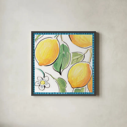 Mediterranean Breeze XVI by Daphne Brissonnet. Shown in a sleek black glass frame for a contemporary gallery look. Available as an archival giclee rolled canvas, fine art paper, or poster print. SKU 47059a.