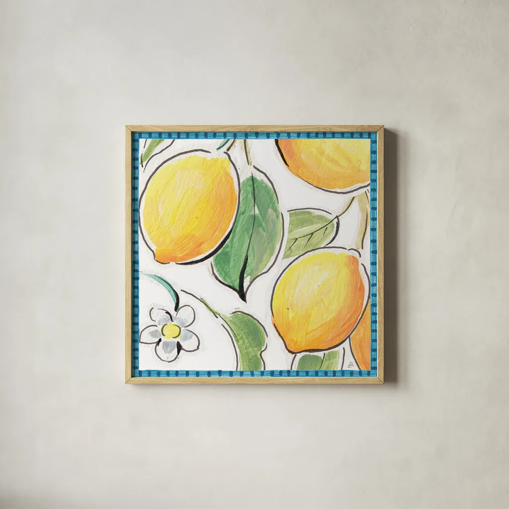 Mediterranean Breeze XVI by Daphne Brissonnet. Shown in a natural wood glass frame for a timeless modern aesthetic. Available as an archival giclee rolled canvas, fine art paper, or poster print. SKU 47059a.