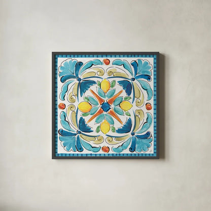 Mediterranean Breeze XVII by Daphne Brissonnet. Shown in a sleek black glass frame for a contemporary gallery look. Available as an archival giclee rolled canvas, fine art paper, or poster print. SKU 47060a.