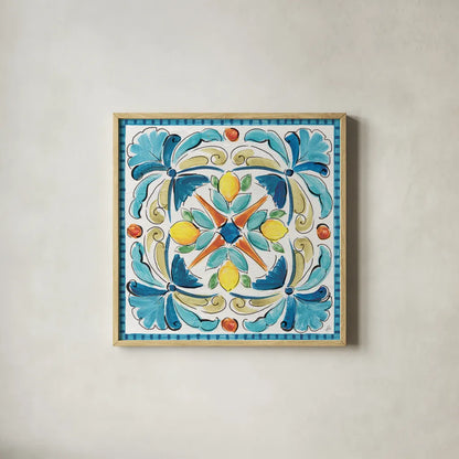 Mediterranean Breeze XVII by Daphne Brissonnet. Shown in a natural wood glass frame for a timeless modern aesthetic. Available as an archival giclee rolled canvas, fine art paper, or poster print. SKU 47060a.