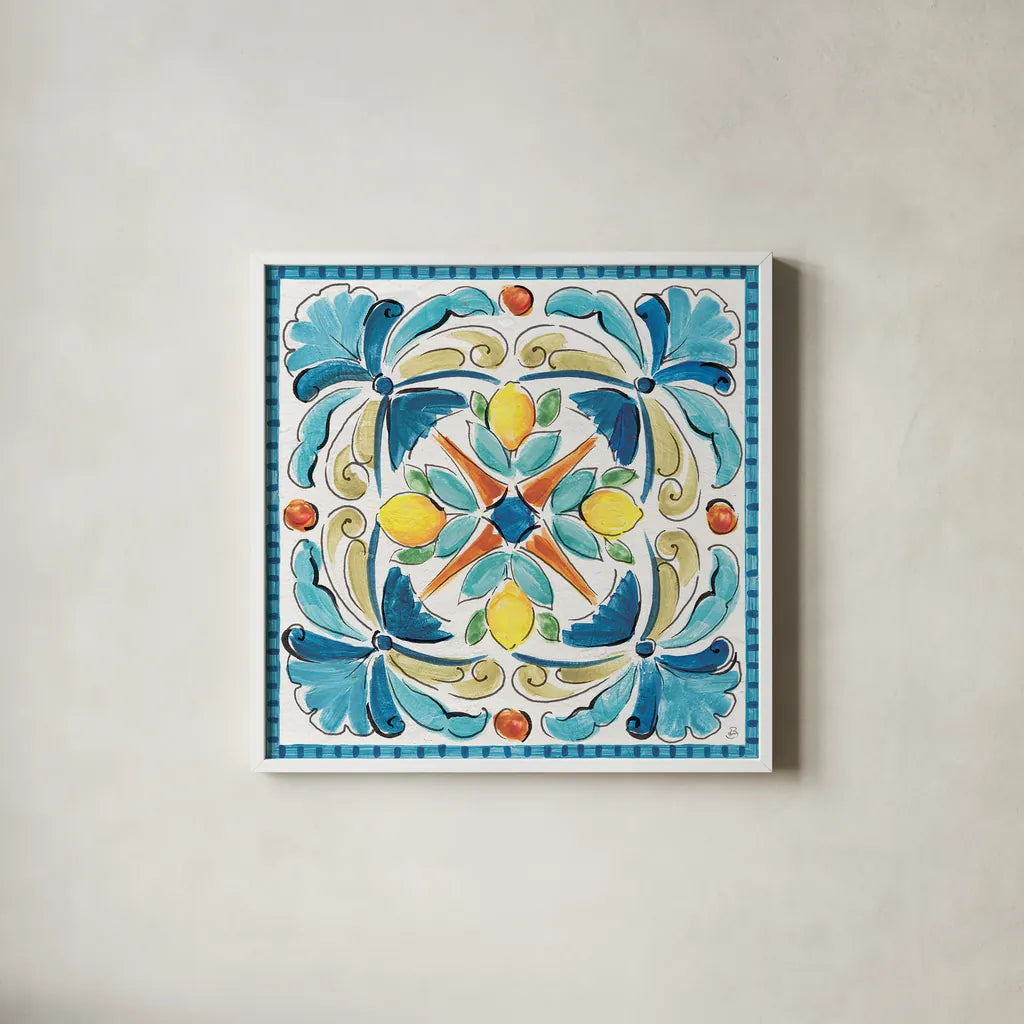 Mediterranean Breeze XVII by Daphne Brissonnet. Shown in a crisp white glass frame for a clean and minimalist style. Available as an archival giclee rolled canvas, fine art paper, or poster print. SKU 47060a.